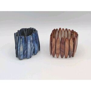 Abalone Shell Bracelet Set2 Iridescent Mother of Pearl Wide Cuff Stretch Coastal